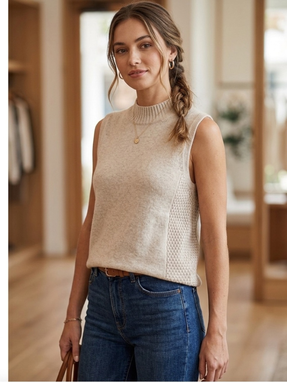 Faherty Cream Wool-Cashmere Blend Top sweater vest